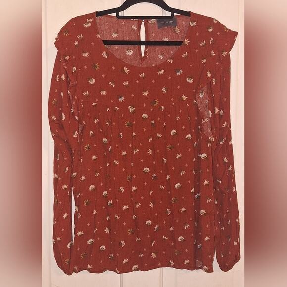 Vintage Hudson Gray Size Large Made in USA Flowy Ruffle Blouse Terracotta Floral - Picture 1 of 4